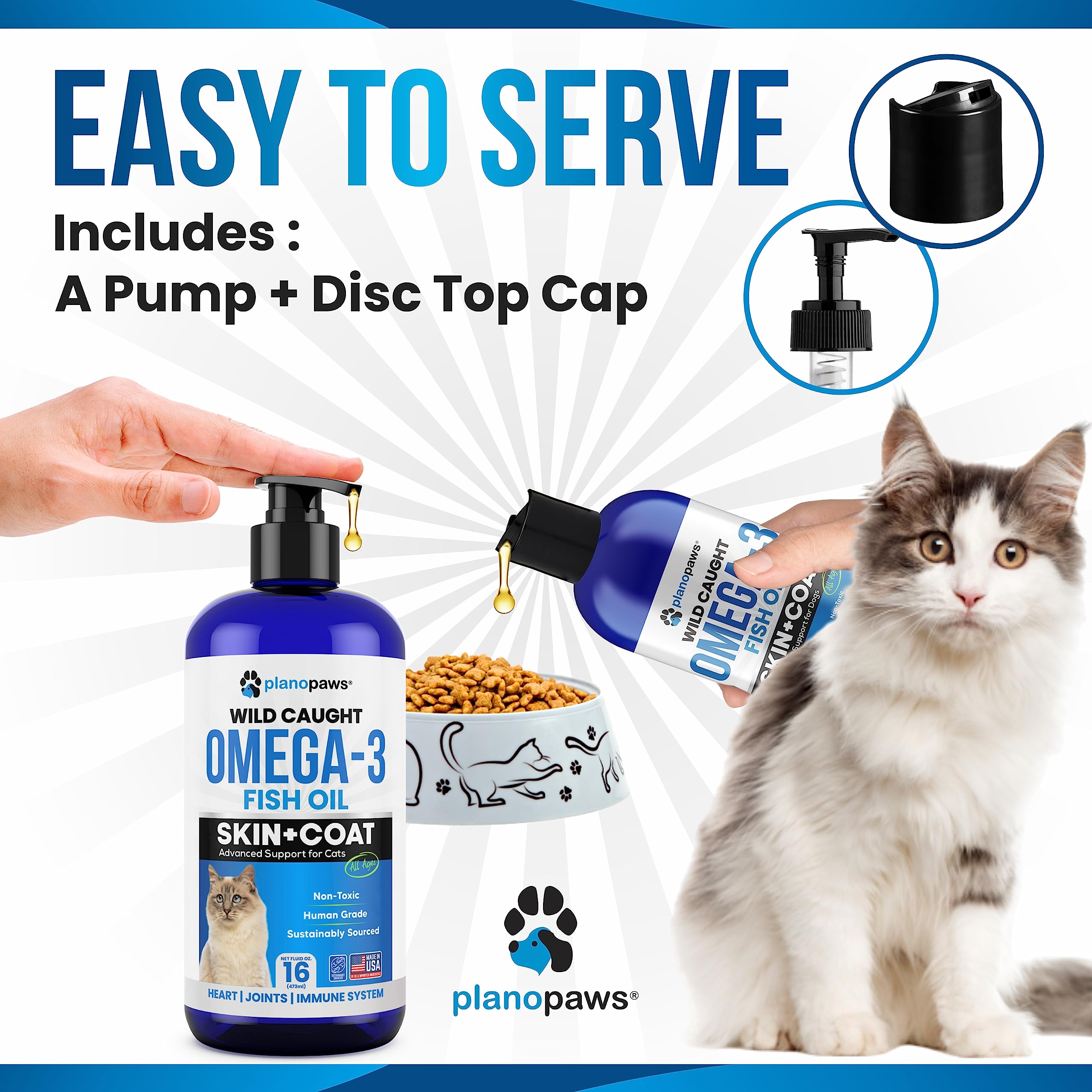 Omega 3 Fish Oil for Cats - Better Than Salmon Oil for Cats - Kitten + Cat Vitamins and Supplements - Cat Health Supplies - Cat